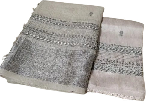Mirror Work Saree - Cotton, Free Size | Available in Different Colors, Embroidered Pattern for Casual Wear in All Seasons