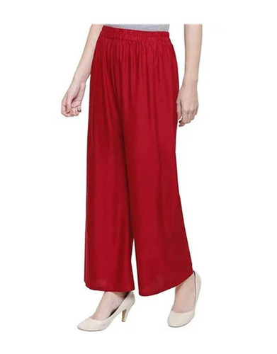 Plain Palazzo Pants - Loose Fit, Elastic Band Closure, Ankle Length | Breathable, Quick Dry, Water Proof, Anti Wrinkle, Machine Washable, Red, All Season, Available in Multiple Sizes