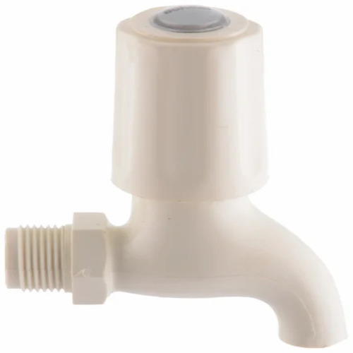 PVC Water Bib Cock - 2-8 Bar Pressure Range, Single Handle Design | Wall Mounted, Customizable Size, White and Silver Finish