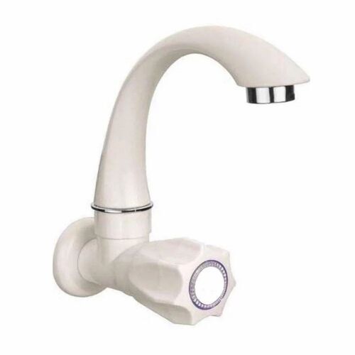 Swan Neck Pillar Cock - PVC Material, Customizable Size, White and Silver Color | Bathroom Fitting for Shower Rooms & Accessories