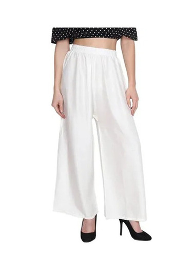 White Palazzo Pants - Loose Fit, Ankle Length, Elastic Band Closure | Anti-Wrinkle, Machine Washable, Breathable, Quick Dry