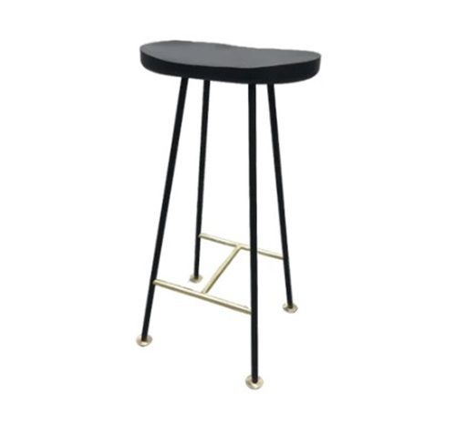 Bar Stool - Iron and Brass Frame, Wooden Seat, 15x15x24 Inches, Black Color, 4 Legs | Ideal for Bar Seating