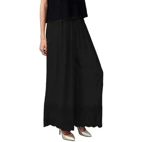 Black Chikan Palazzo Pants - Ankle Length, Loose Fit | Anti Wrinkle, Breathable, Quick Dry, Machine Washable, Elastic Waistband, Shrink & Tear Resistant