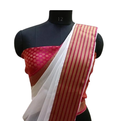Chiffon Party Wear Saree - With Butter Silk Blouse Piece, Available in Different Colors | Plain Pattern, Casual Wear, Machine Wash Care, Suitable for All Seasons