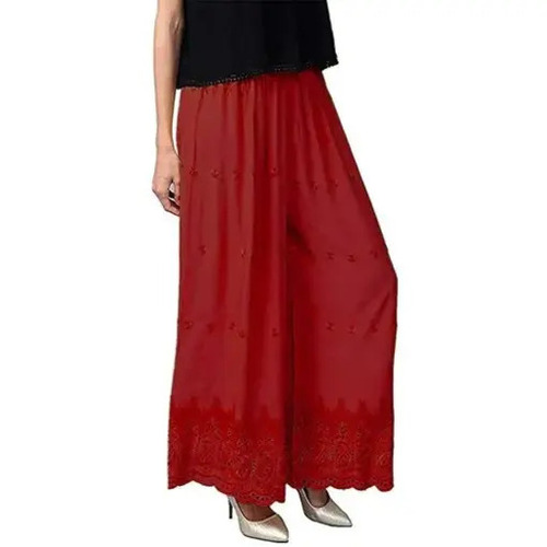 Chikan Palazzo Pants - Loose Fit, Ankle Length, Maroon Color | Quick Dry, Breathable, Anti Wrinkle, Machine Washable