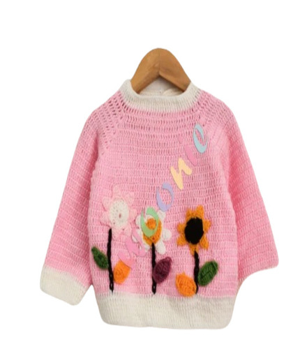 Crochet Baby Sweater - Wool Fabric, Free Size | Pink Color, Full Sleeve, Unisex Design with Computer Knitted Pattern