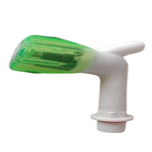Crystal Long Body Bib Cock - Plastic, Round Shape, All Sizes, White Color | Features Customizable Size and Stylish Green Accent