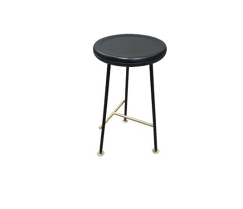 Decorative Bar Stool - Iron & Brass Frame 12.5x12.5x30 Inches Black Wooden Seat | 3 Legs Fancy Design Ideal for Weddings and Bars