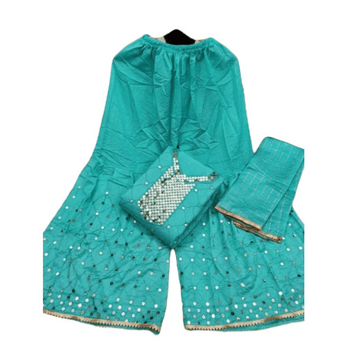 Embroidered Sharara Suit - Regular Fit, 3 Piece Set in Sky Blue | Breathable, Quick Dry, Anti-Wrinkle, 3/4th Sleeve