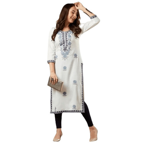 Embroidered Cotton Kurtis Set - Regular Fit, White Color | Quick Dry, Anti Wrinkle, Breathable, Machine Washable, Trendy Style