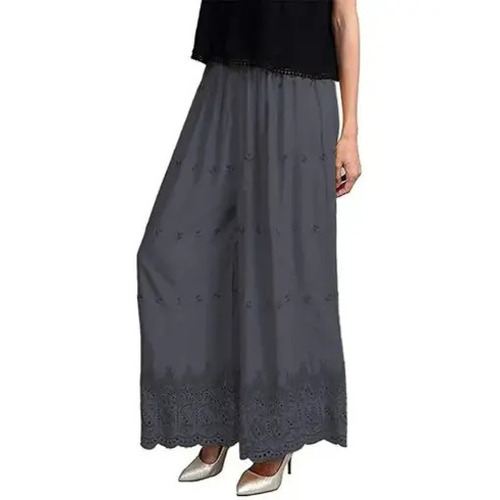 Gray Chikan Palazzo - Cotton Blend, Adjustable Waist 28-42, Loose Ankle Length, Anti-Wrinkle and Quick Dry | Machine Wash, Breathable, Casual Wear