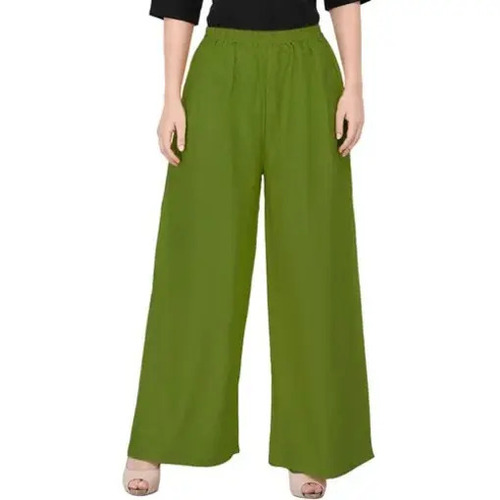 Green Rayon Palazzo - Customized Sizes 28 to 42, Elastic Band Closure | Anti-Wrinkle, Breathable, Quick Dry, All-Season Casual Wear