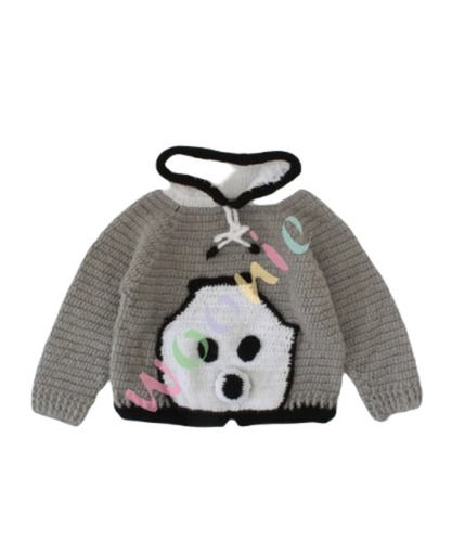 Grey Crochet Kids Sweater - Fabric Type: Wool