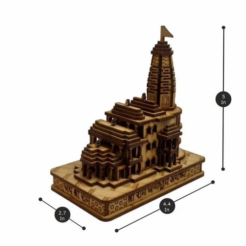 Handcrafted 3D Wooden Ram Mandir Model - Pine MDF Wood, Durable Artisan Finish, Compact Home Decor Accent, Cultural Religious Style, Ideal Gift for Holidays