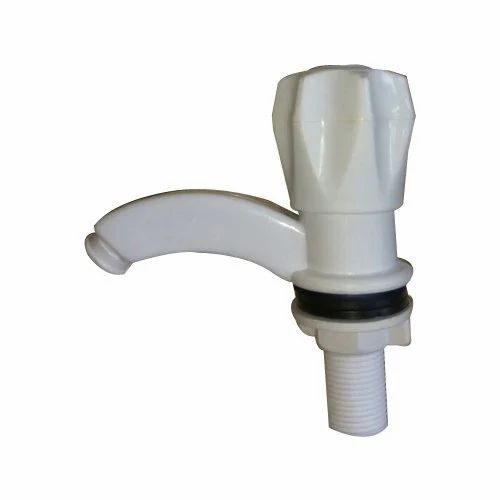 Heavy Pillar Bib Cock - PVC Material, 15 mm Size, Round Design, White Color | Ideal for Bathroom Fitting, Wall Mounted Accessories