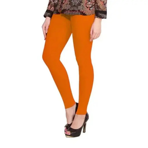 Cotton Leggings - 4-Way Stretch, Mid Waist, Ankle Length | Breathable, Quick Dry, Anti Wrinkle, Custom Size Options, Plain Orange