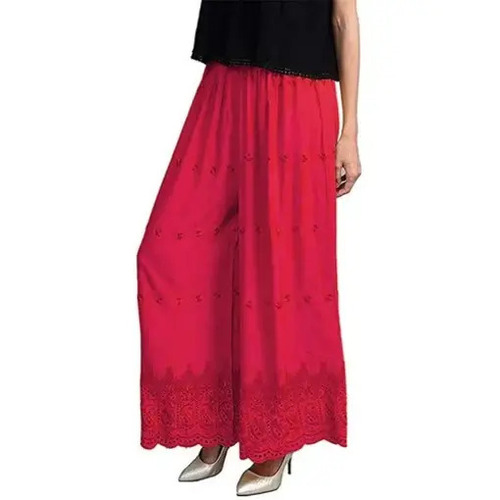 Ladies Chikan Palazzo - Cotton Blend, Custom Size Waist 28-42, Pink Color | Anti-Wrinkle, Breathable, Quick Dry, Machine Washable, All Season Casual Wear