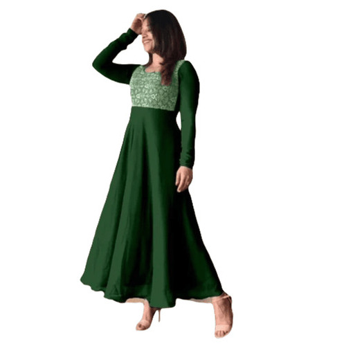 Ladies Georgette Long Dress - Size M, L, Xl, Xxl | Modern Indian Style, Anti-wrinkle, Breathable, Full Sleeves, Comfortable Round Neck, All Season Wear