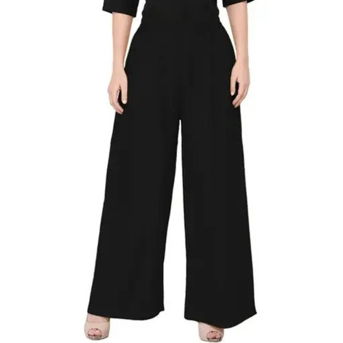 Ladies Palazzo Pants - Rayon Material, Customized Size Options, Ankle Length, Black Color | Breathable, Anti-Wrinkle, Quick Dry, Machine Washable, Elastic Band Closure, Loose Fit, Tear and Shrink Resistant