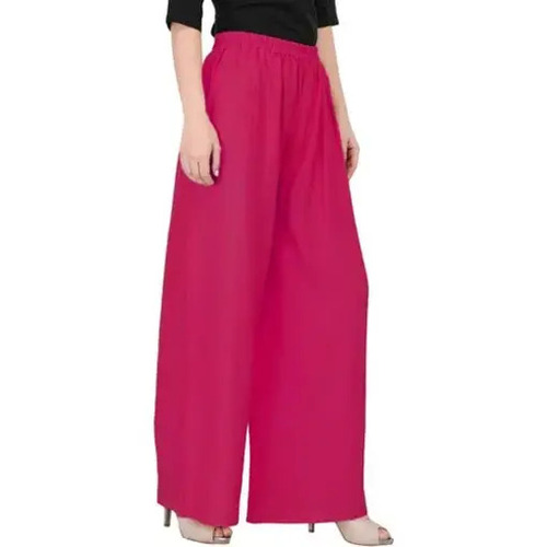 Ladies Rayon Palazzo Pants - Ankle Length, Loose Fit, Pink | Washable, Breathable, Quick Dry, Shrink & Tear Resistant