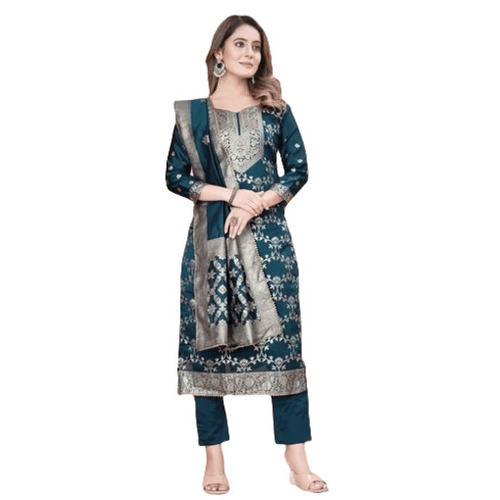Ladies Salwar Suits - Silk Material Regular Fit Printed Blue Color | Breathable Quick Dry Anti Wrinkle 3 Piece Set
