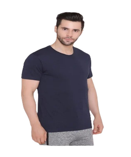 Men's Comfort Fit Half Sleeve T-Shirt - Cotton, Size S/ M/ L/ XL | Plain Blue, O-Neck, Short Sleeves