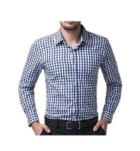 Mens Cotton Check Shirt - Customized Size, Blue And White Pattern | Breathable, Washable, Anti Wrinkle, Quick Dry, Full Sleeves