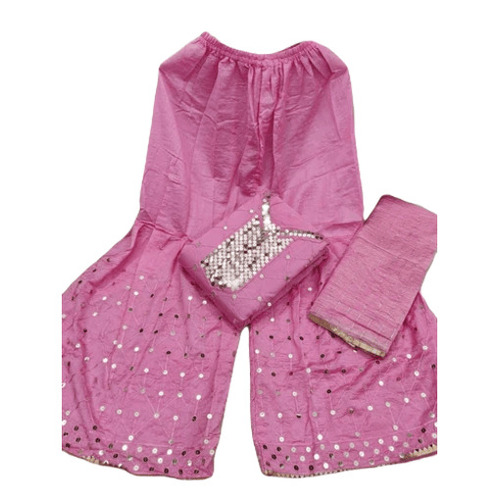 Pink Chanderi Embroidered Sharara Suit - Regular Fit 3-Piece Set | Anti-Wrinkle Breathable Quick-Dry Machine Washable 3/4th Sleeves