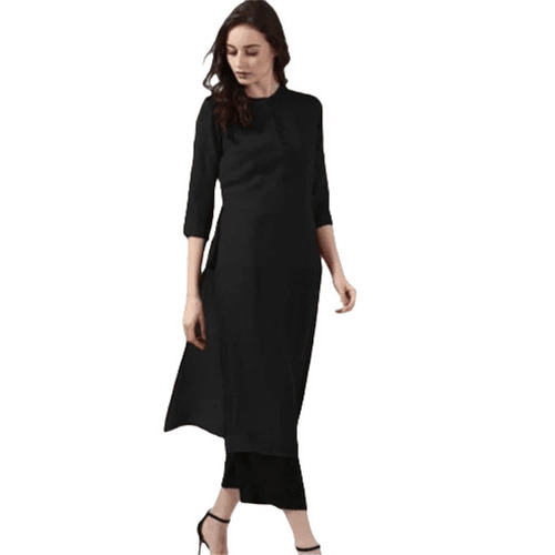 Cotton Kurti Set - Regular Fit, Black Color, 3-4th Sleeve | Trendy, Breathable, Quick Dry, Anti-wrinkle, Machine Washable, Suitable For All Seasons