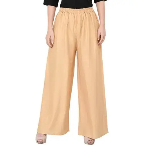 Ladies Rayon Palazzo - Loose Fit Ankle Length, Elastic Band Waist, Breathable Beige | Anti-Wrinkle, Quick Dry, Machine Washable