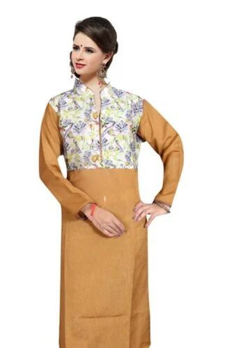 Embroidered Ladies Kurti - Premium Cotton Vibrant Mustard Color Comfortable Fit | Soft Breathable Fabric Stylish Neck Design Unique Patterns Three-Quarter Sleeves