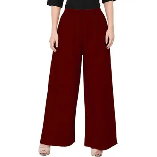 Rayon Palazzo Pants - Ankle Length, Loose Fit, Elastic Band Closure | Maroon, Machine Wash, Anti Wrinkle, Breathable, All Season