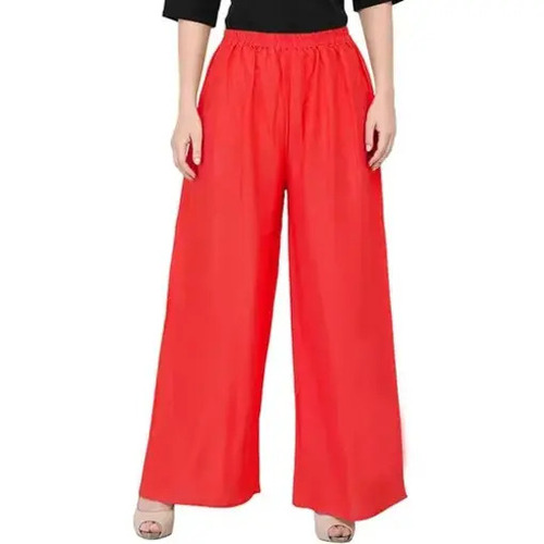 Red Rayon Palazzo Pants - Customized Sizes 28-42, Elastic Band Closure | Breathable, Anti-Wrinkle, Quick Dry, Loose Fit for All-Day Comfort