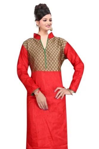 Elegant Cotton Kurti - Premium Quality, Customized Sizes including Plus Size , Soft Breathable Fabric, Unique Embroidery Patterns, Vibrant Orange Color, Three-Quarter Sleeves, Comfortable Fit for Daily and Ethnic Wear