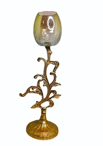 Gold Plated Table Top Candle Holder - 16 Inch | Handmade Aluminium Design For Home And Wedding Decoration