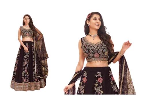 Premium Quality Indian Ethnic Wear - Net and Other Material, Black Color, Comfortable Fit, Versatile for All Occasions, Embellished Sleeveless Choli Included, Dramatic Flair Movement, Easy to Accessorize