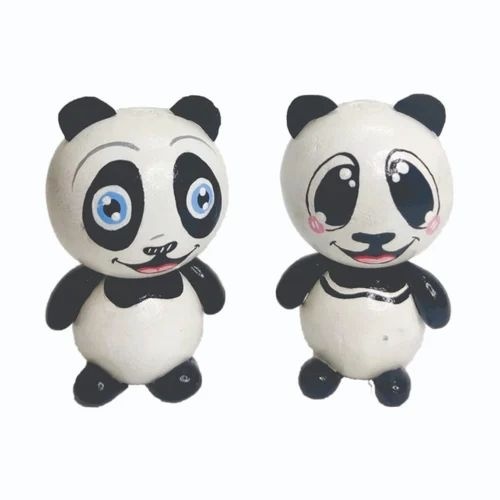 Wooden Decorative Panda Set Of 2 - Wood Material, Round Shape, Multicolor | Designed For Ages 4-6, No Power Source Required, Personal Use Toy