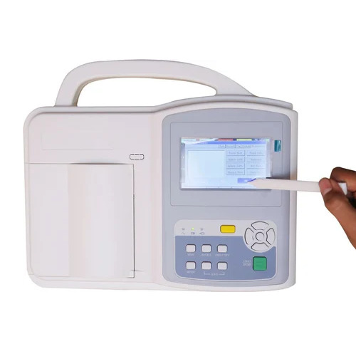 Digital ECG Machine - 3 Channels, Rechargeable Battery, EMG Filter | Plastic and Metal, Automatic Operating Mode