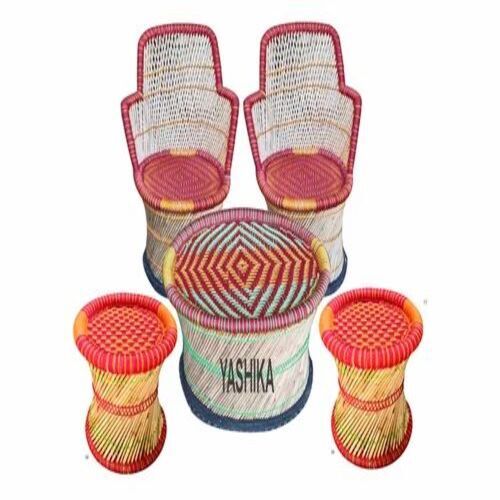 बाँस की कुर्सी और Stool टेबल सेट