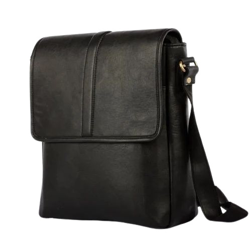 Black Leather Messenger Bag - Pu Leather, Customized Size, Polished Black Finish | Attractive Design, Durable And Comfortable, 1 Year Warranty