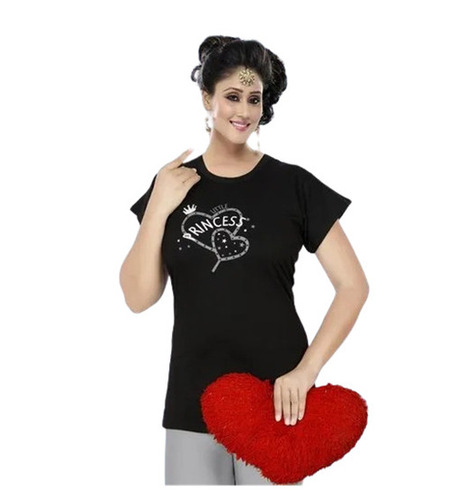 Cotton T-Shirt - Customized Size, Black Color , Short Sleeves , Printed O-Neck Design , Breathable Skin-Friendly Fabric