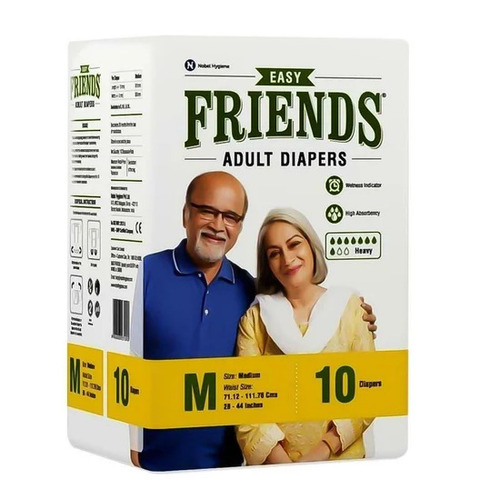 Friends Easy Adult Diapers - Non Woven, 44 Inch Waist Size , Super Soft White Top Surface