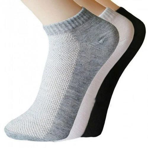 Ladies Ankle Length Socks - Cotton And Lycra Blend, Grey And White Striped | Vibrant Stripes, Stretchable Fit, Moisture-absorbing, Comfortable Feel, Non-slip Cuffs, Durable Stitching