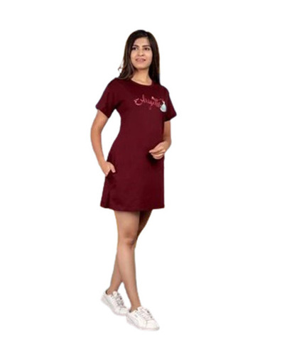 Long T Shirts - Cotton, Customized Size, Maroon Color, Short Sleeves, O-Neck, Printed Design | Breathable, Skin-Friendly, Fade & Wrinkle Resistant