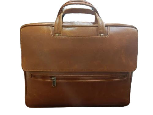 Office Laptop Bag - Leather Material, Customized Size, Brown Color - Polished Finish, Attractive Design, Durable and Comfortable, Unisex Style with Zipper Closure, 1 Year Warranty