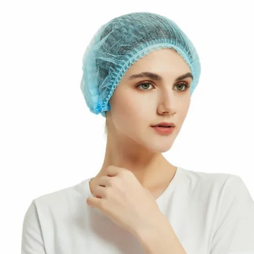 Premium Non-Woven Disposable Head Cap - Non-Woven Material, Circular Shape, Blue Color | Elastic Closure, Comfortable Fit, Sweat-Absorbent, Latex-Free, Antistatic, Dust-Resistant, Sterile Option