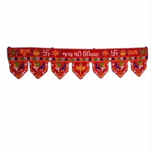 Red Cotton Rajasthani Toran - 34 Inch Length, Red Color with Peacock Work | Easy to Clean, Lightweight, Non-Toxic, Washable, Indian Style Decor