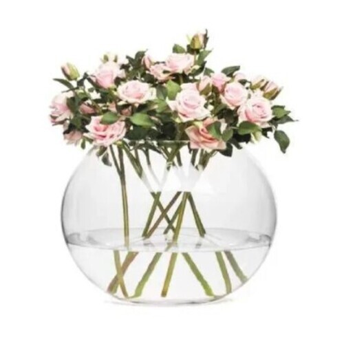 Rose Bowl Glass Vase - Transparent, 16 x 16 x 20 cm | Customizable Glass Home Decoration