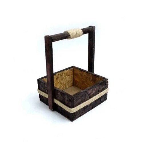 4mm Brown Wooden Basket - 10 x 10 x 4 Inch, Square Shape | Eco-Friendly Wooden Flower Decoration Container