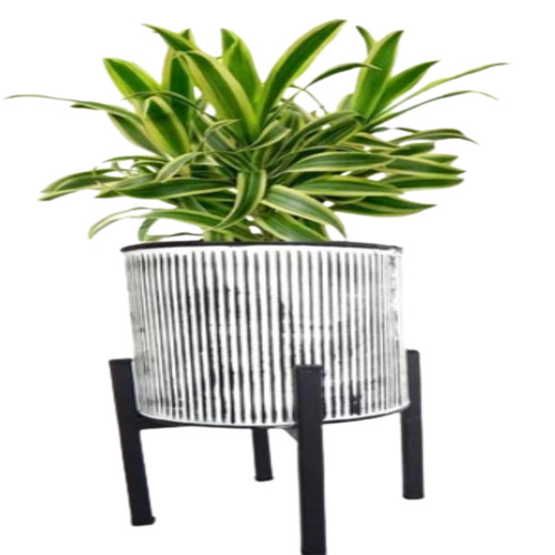 Aluminum Flower Planter - 20 x 18 Inch Cylindrical Design, White and Gray Polished Finish | Elegant Metal Decoration for Home and Office